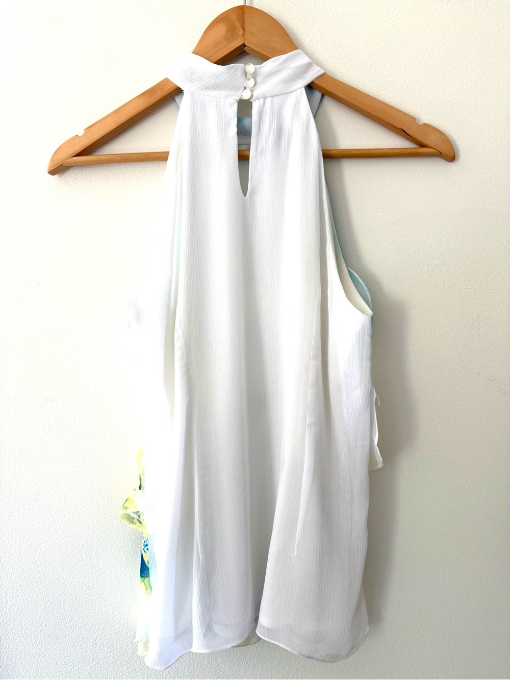 IZ Byer Y2K Tropical Lily Halter Top Blouse Teal Blue Yellow Mock Neck Size S - Picture 4 of 12
